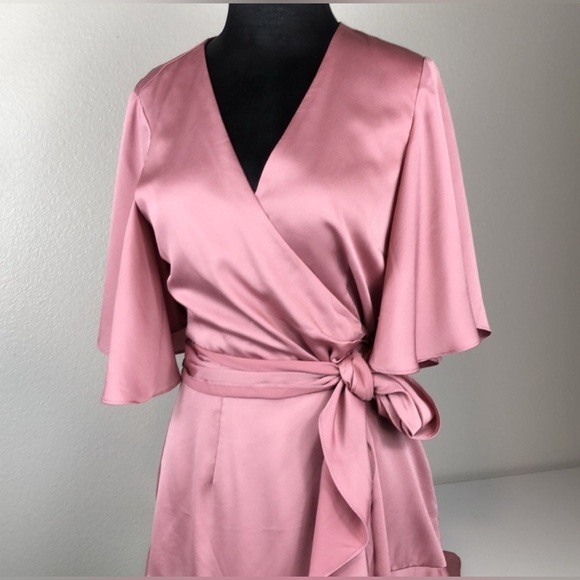 KEEPSAKE THE LABEL THIS MOMENT SATIN WRAP PINK TIE BOW MINI DRESS - Picture 4 of 11
